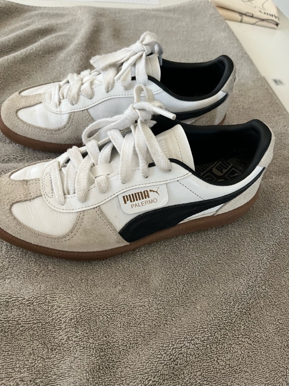 Puma Palermo Sneakers in White, Black, Tan